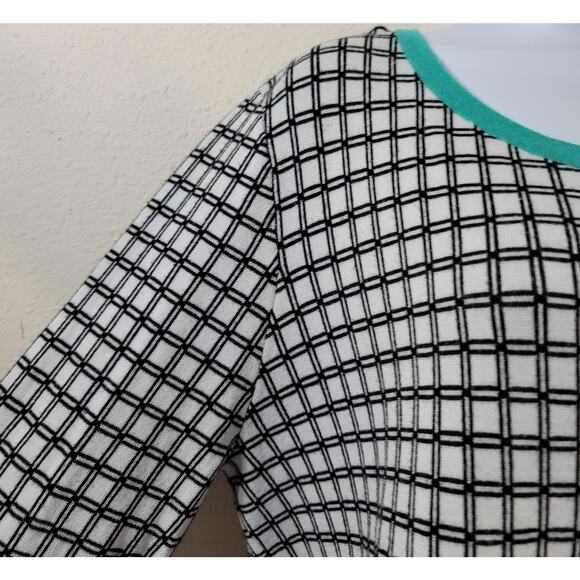 Cato Black White Check Round Neck Sweater Top XL Soft Stretchy Cozy Banded Waist - Picture 5 of 5